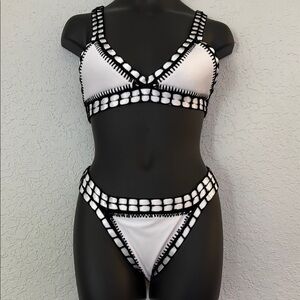 Black and White Crochet Bikini Set